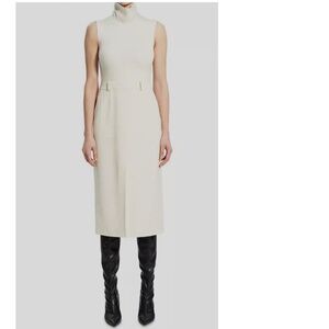 Theory Women's Ivory/Cream Wool Mixed Media Funnel Neck Dress Size 2